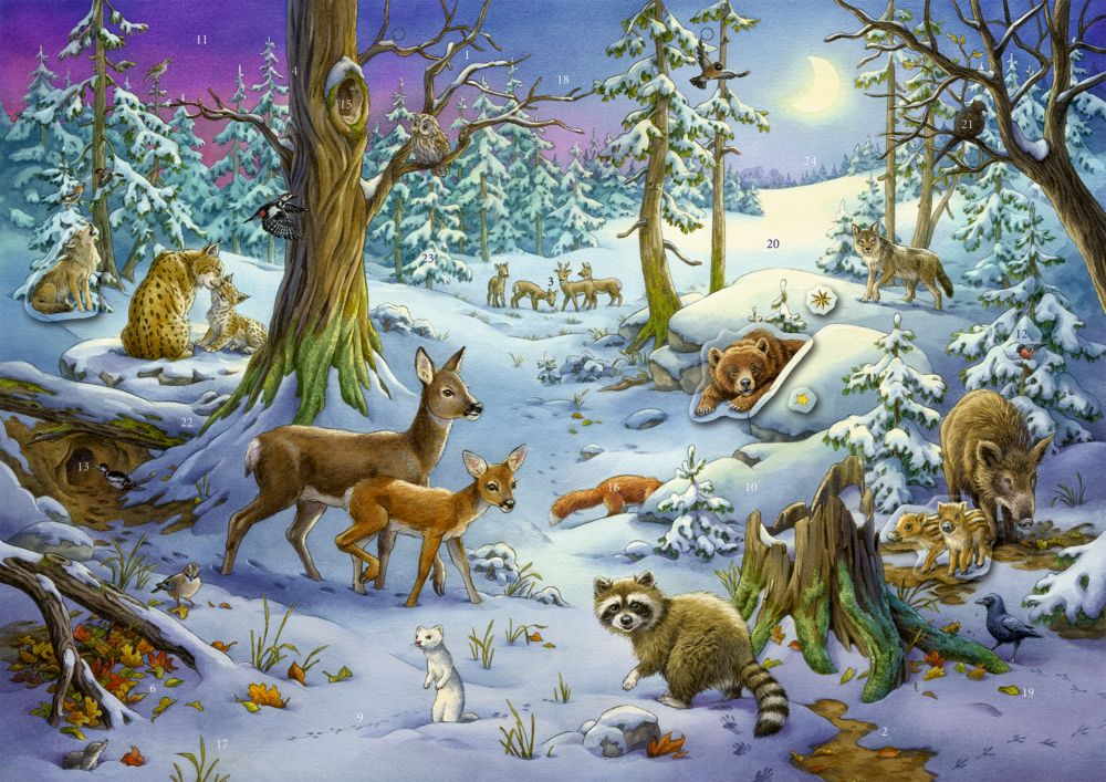 Calendario dell'Avvento con adesivi - Animali nella foresta