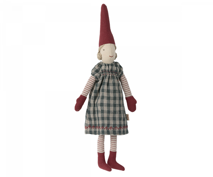Elfa di Natale mini pixy vestito a quadretti Maileg