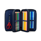 Astuccio Crime HuntBear Ergobag aperto secondo e terzo scomparto con 18 matite colorate e 18 pennarelli Lyra