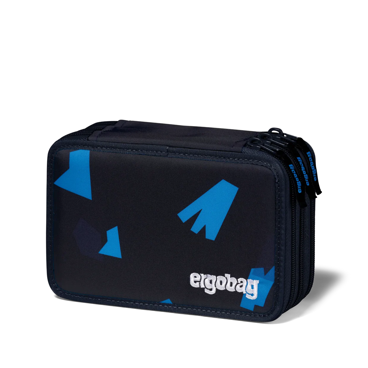 Astuccio Crime HuntBear Ergobag nero con frecce e triangoli blu elettrico, vista esterna