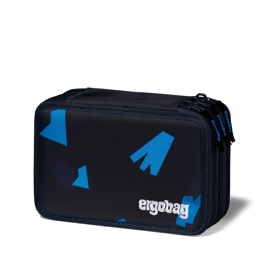 Astuccio Crime HuntBear Ergobag nero con frecce e triangoli blu elettrico, vista esterna