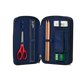 Astuccio FireBear Dragon Ergobag aperto primo scomparto con matite HB, righello, forbici, gomma e temperamatite