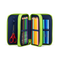Astuccio Front RunBear Ergobag aperto secondo e terzo scomparto con 18 matite colorate e 18 pennarelli Lyra