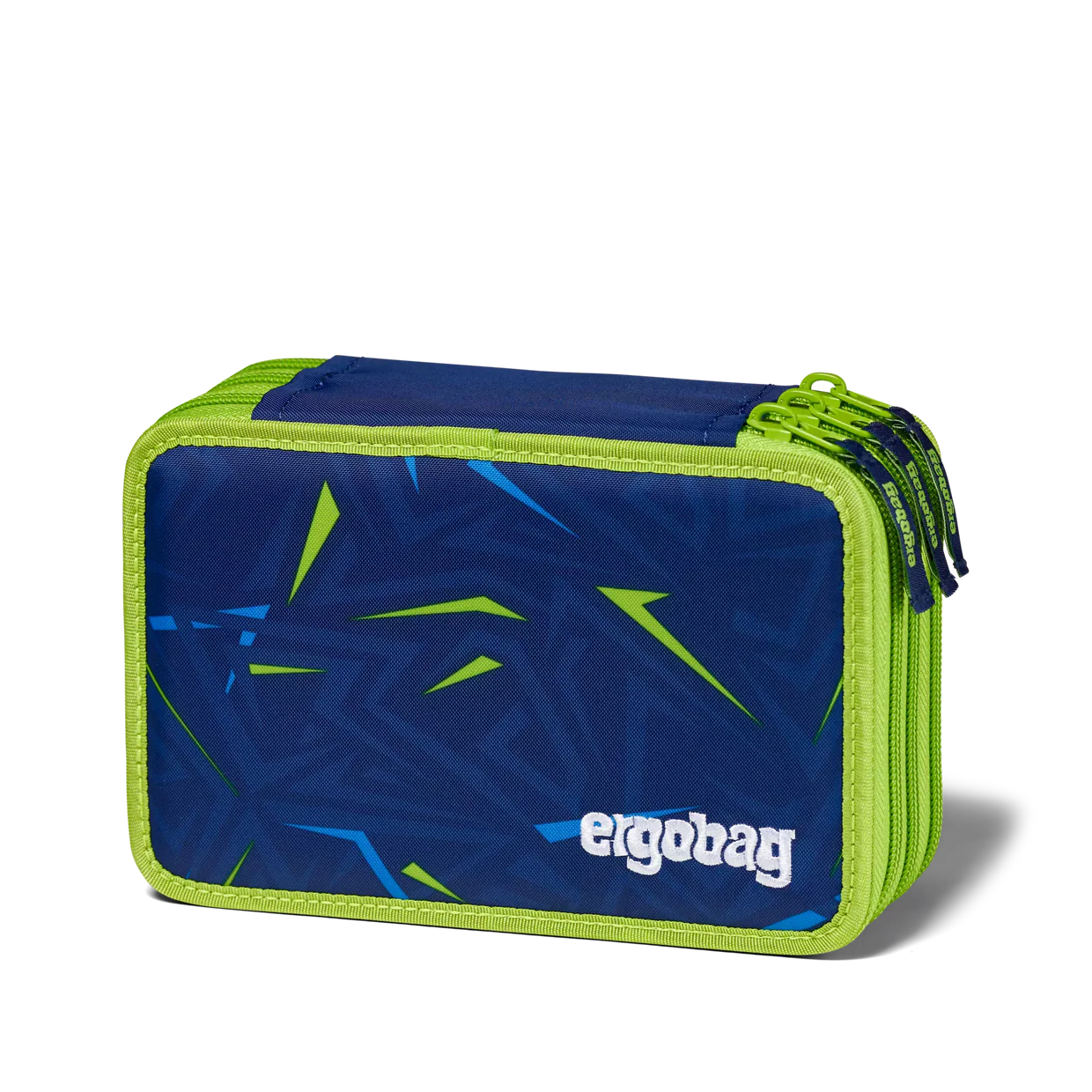 Astuccio Front RunBear Ergobag blu navy con fulmini verde acido, vista esterna