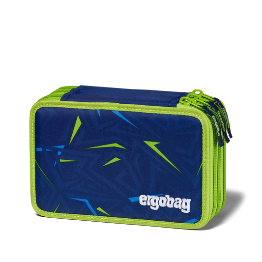 Astuccio Front RunBear Ergobag blu navy con fulmini verde acido, vista esterna