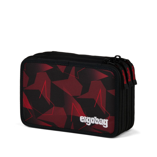 Astuccio UnstoppBearable Ergobag nero con triangoli rosso fuoco, vista esterna
