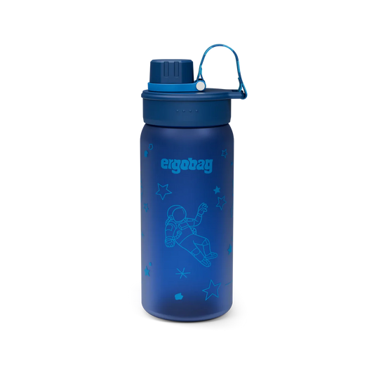 Borraccia Astronaut Ergobag blu navy con astronauta e stelle, vista frontale con tappo chiuso