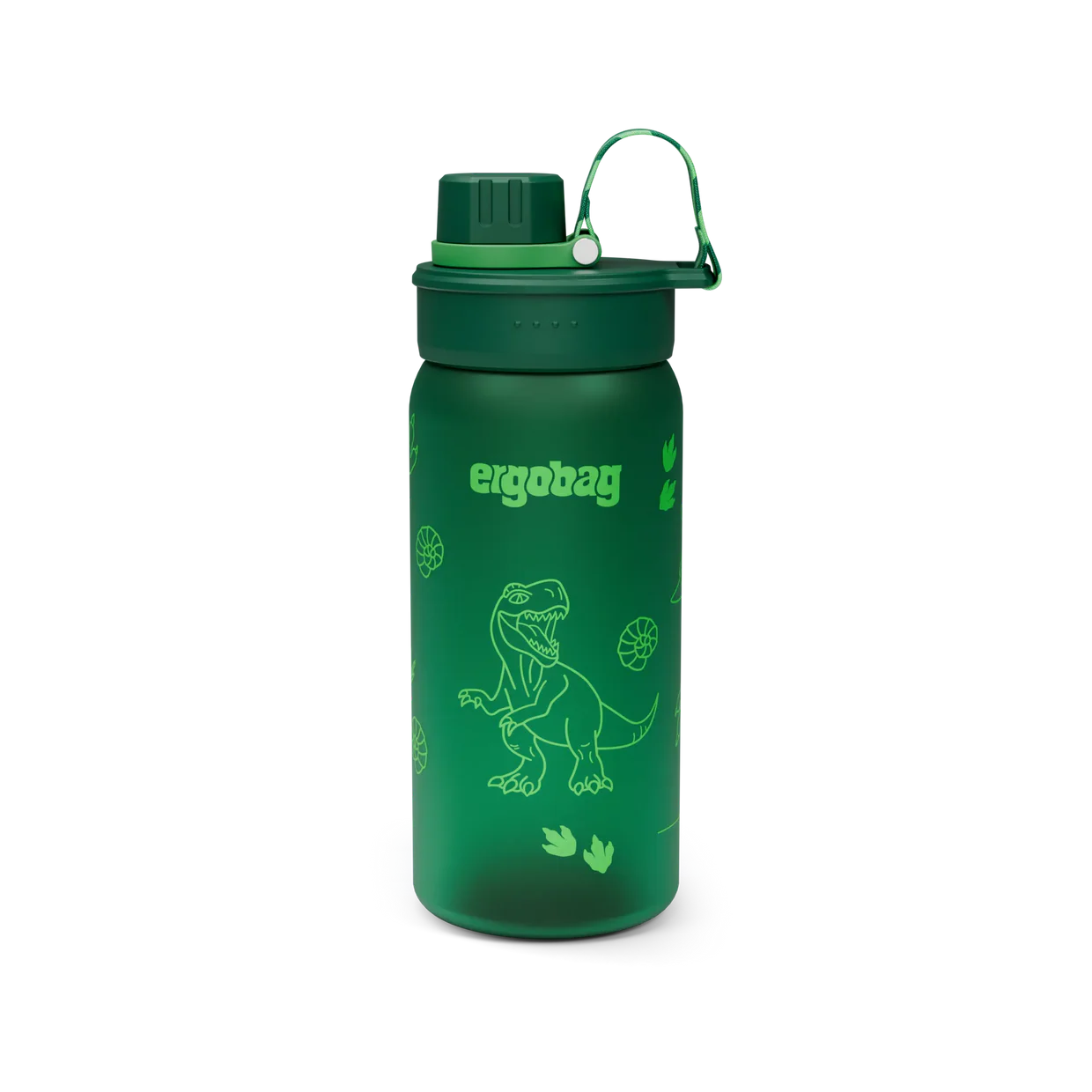 Borraccia Dinosaurs Ergobag verde con T-Rex, vista frontale