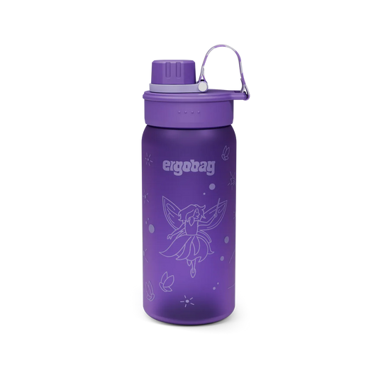 Borraccia Fairy Ergobag viola con fatina e farfalle, vista frontale con tappo chiuso