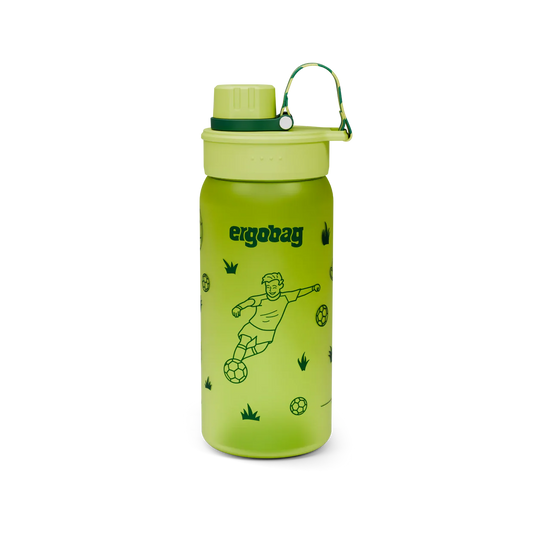 Borraccia Soccer Ball Ergobag verde lime con calciatore e palloni da calcio, vista frontale
