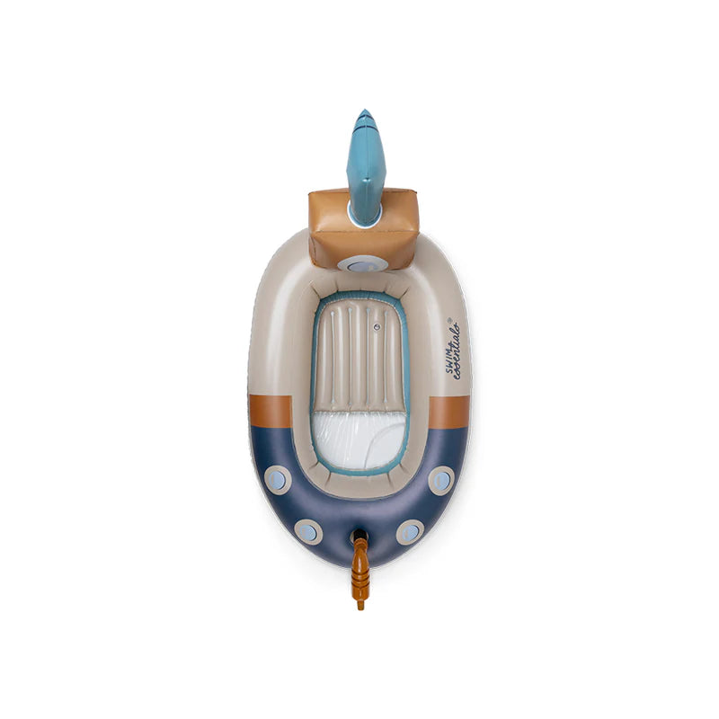 Galleggiante gonfiabile Sottomarino Swim Essentials – vista dall'alto blu e beige con seduta interna su sfondo bianco