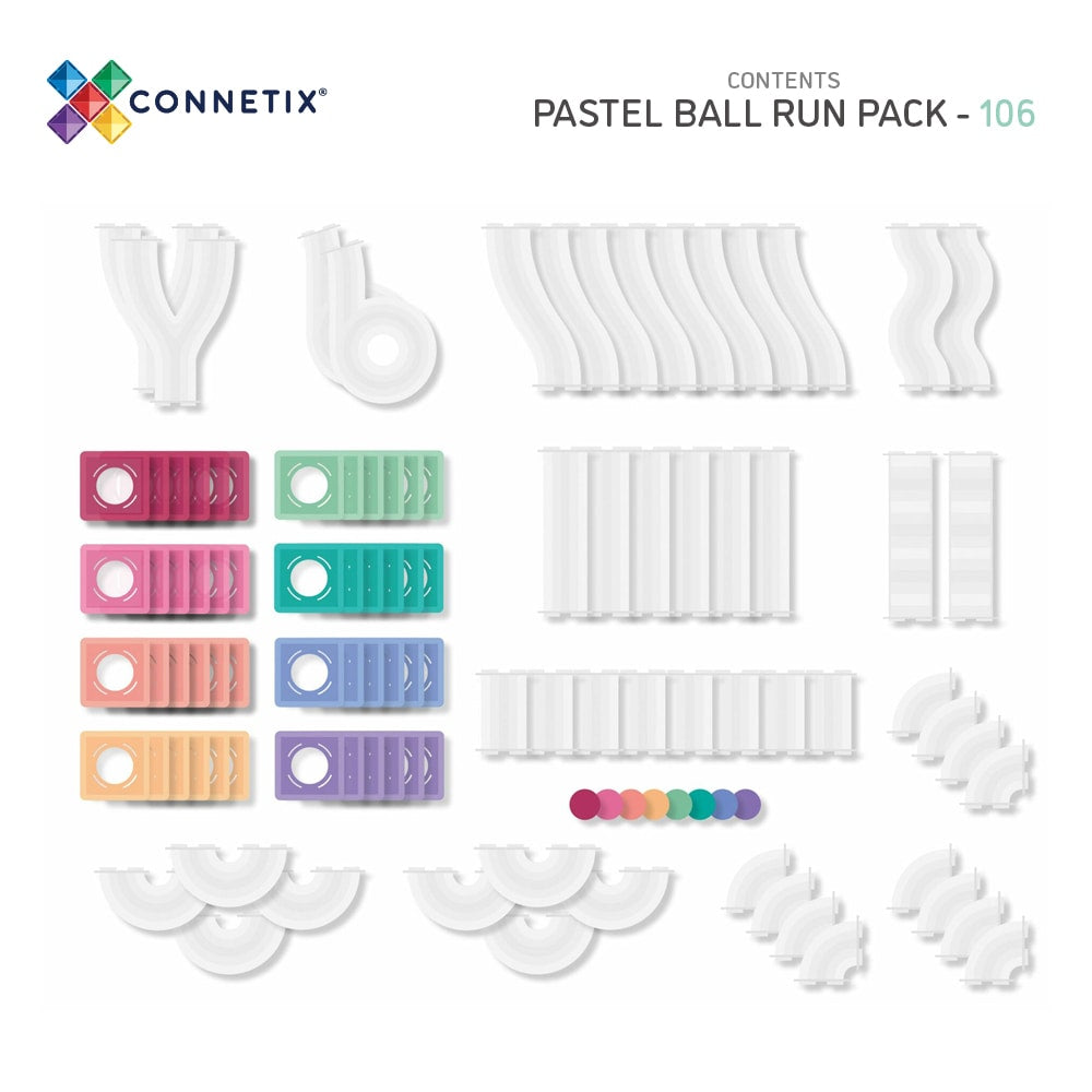 Costruzioni 3D magnetiche - Connetix  - Ball Run pack Pastel 106 pezzi
