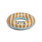 Ciambella gonfiabile Striped Shark Swim Essentials – vista laterale righe arancioni e azzurre con squalo su sfondo bianco