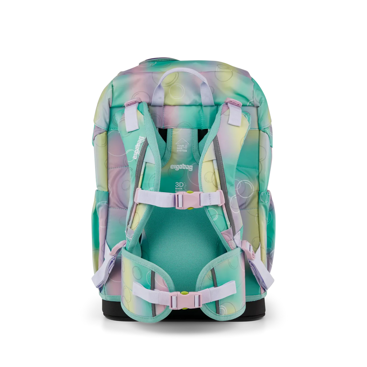 Set Zaino Magic BubbleBear Ergobag vista posteriore con sistema 3D Back Support e spallacci