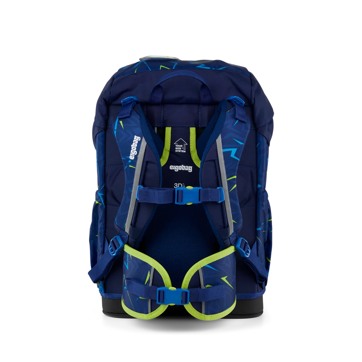Set Zaino Front Runbear Ergobag vista laterale con tasche e cintura lombare verde acido