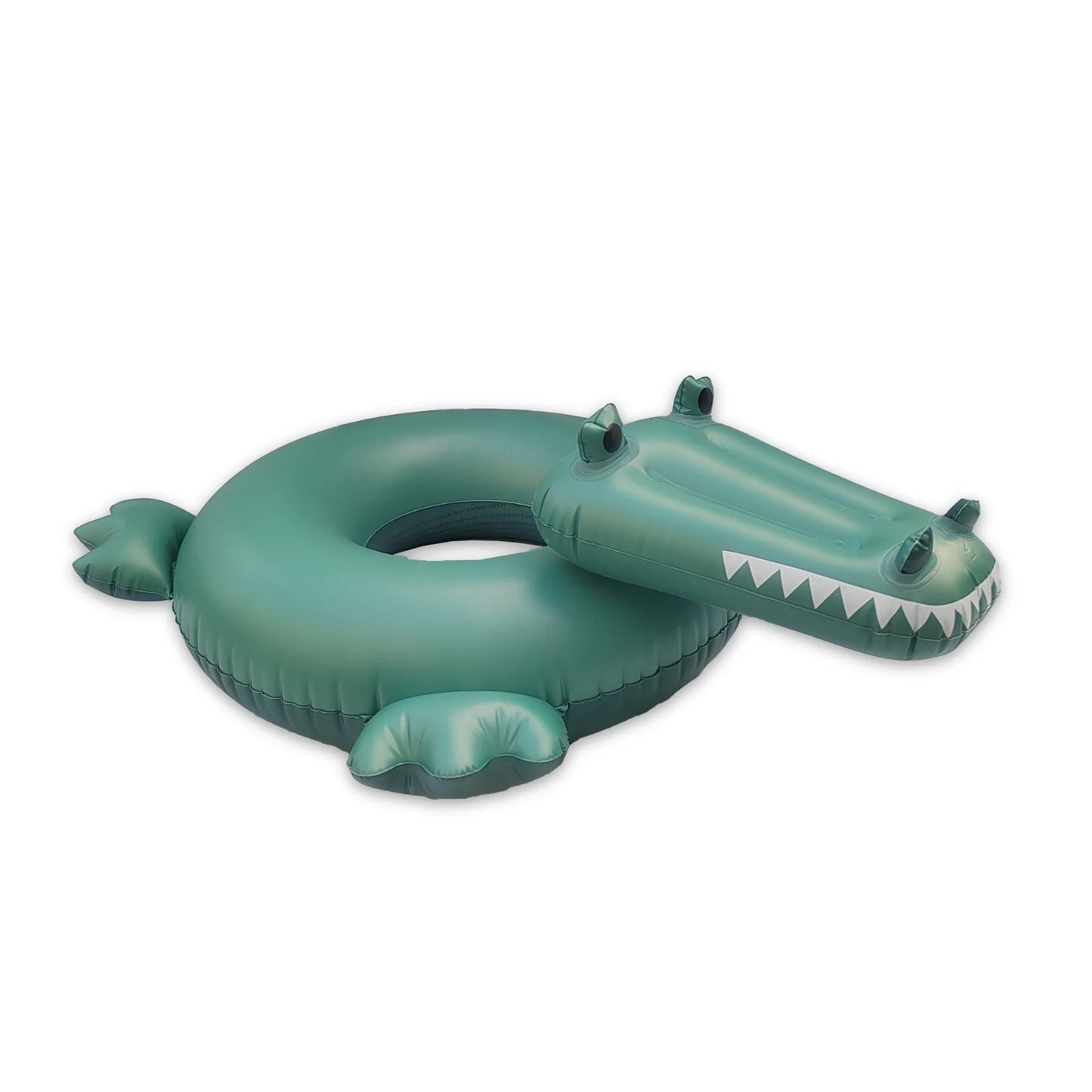 Ciambella gonfiabile Coccodrillo Swim Essentials – vista laterale verde scuro su sfondo bianco