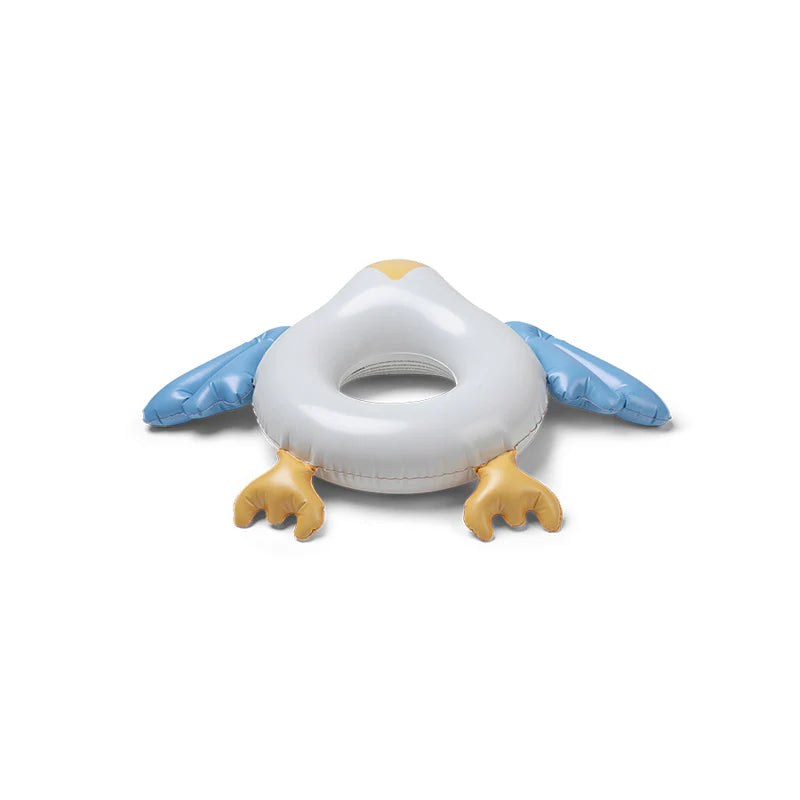 Ciambella gonfiabile Gabbiano Swim Essentials – vista dall'alto bianca con ali azzurre su sfondo bianco