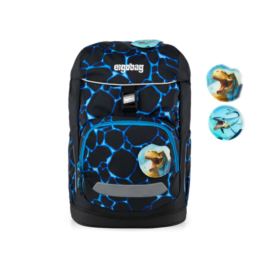 Zaino Bearassic Garden Ergobag vista frontale con Kletties a tema dinosauri