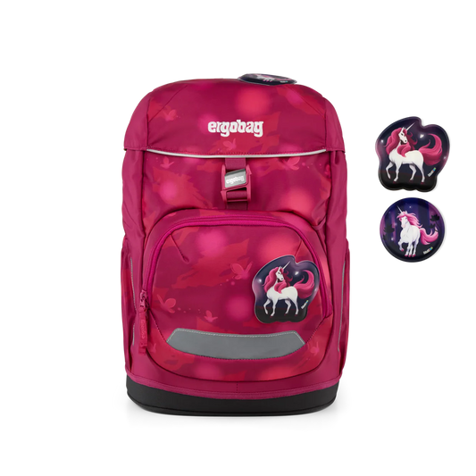Zaino Bearicorn Ergobag vista frontale rosa fucsia con Kletties a tema unicorno