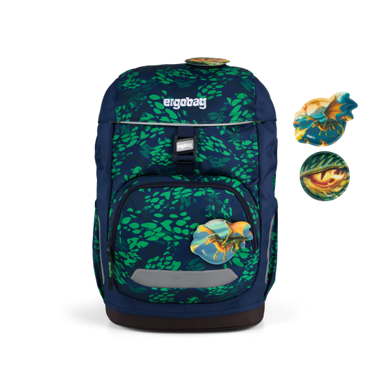 Zaino FireBear Dragon Ergobag vista frontale con Kletties a tema draghi