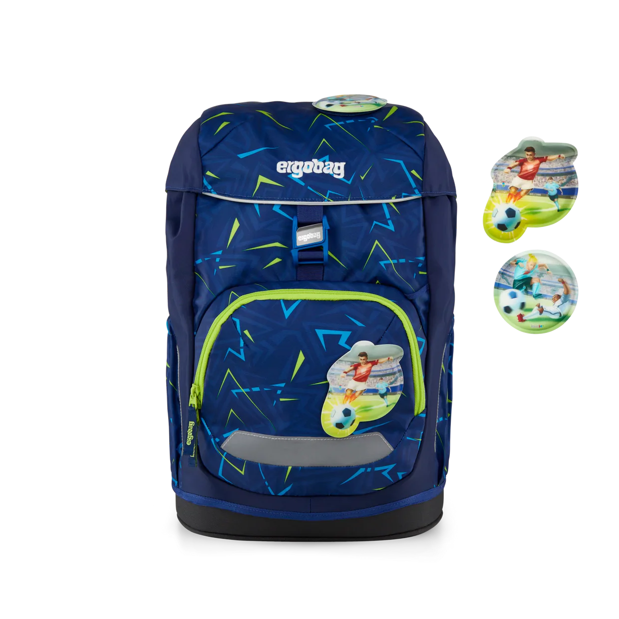 Zaino Front Runbear Ergobag vista frontale con Kletties a tema calcio