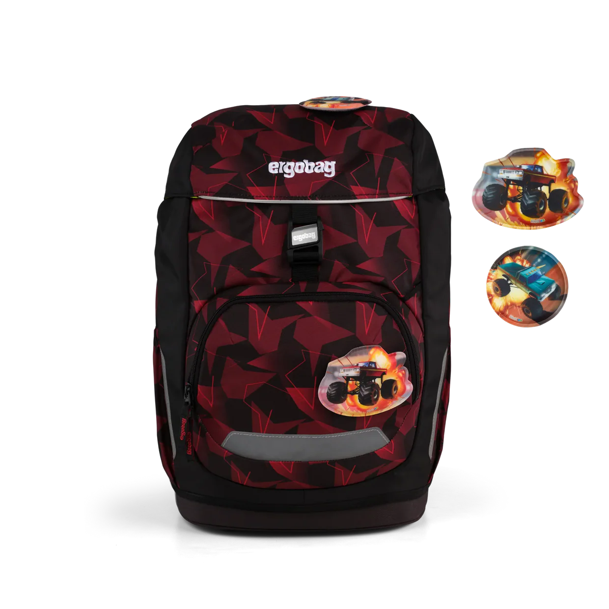 Zaino UnstoppBearable Ergobag vista frontale con Kletties a tema monster truck
