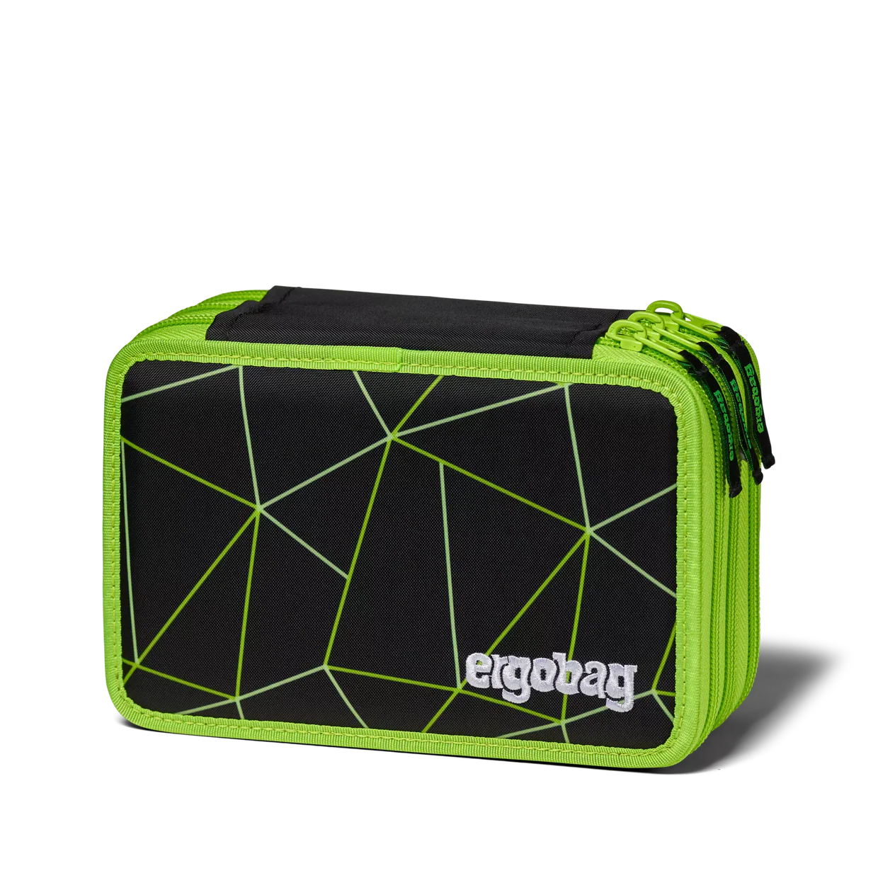 Astuccio CyBear Race Ergobag nero con linee geometriche verde neon, vista esterna